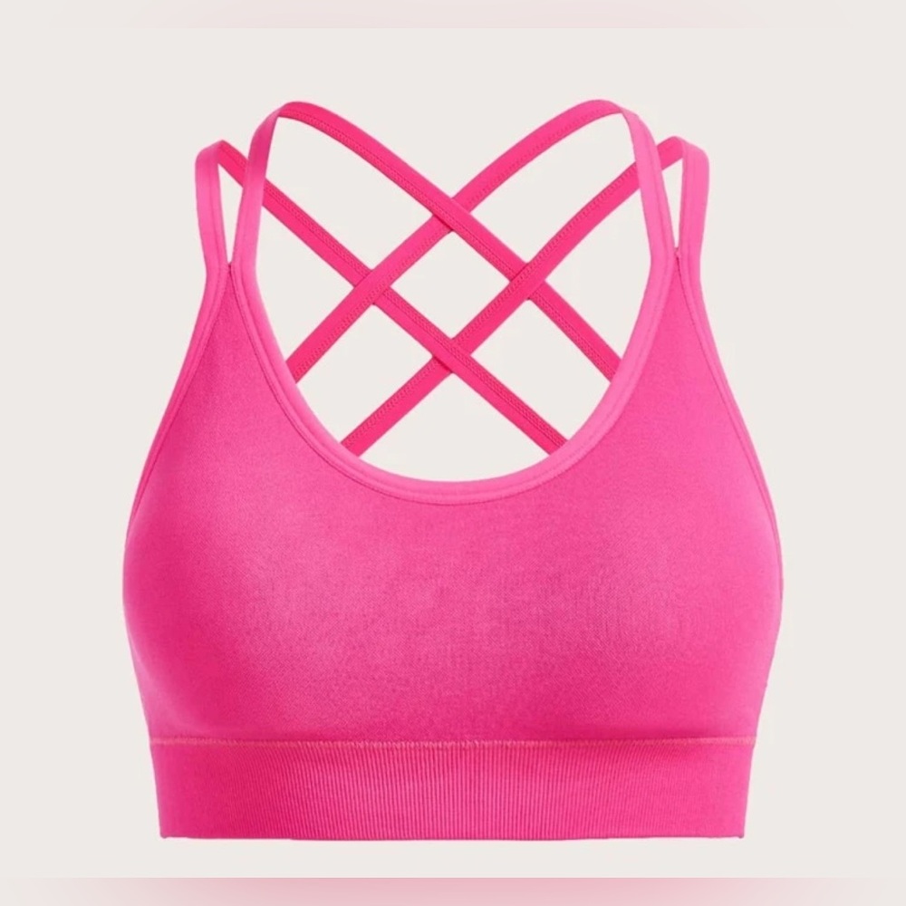 Seamless Crisscross Back Sports Bra Hot Pink Size Small